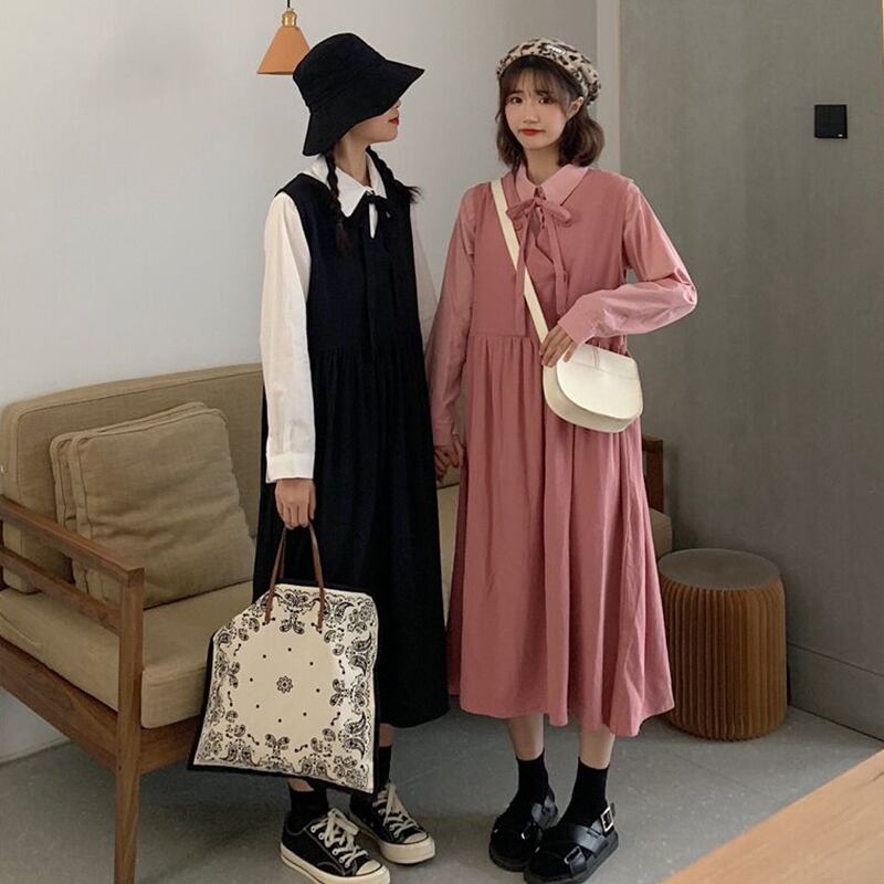 気質スカートレディース2020新秋ハイウエストスリムミドル丈フレンチドレス+ベーシックシャツトップ 萌量不足62944624086
