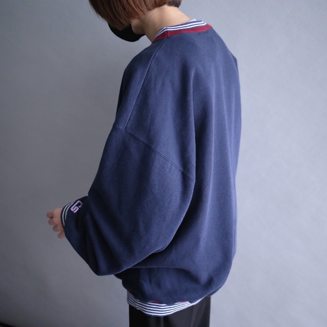 "刺繍" good design all rib border line over size sweat trainer