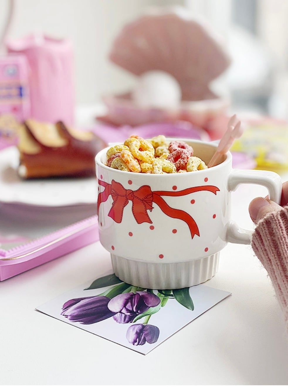 ribbon dot mug plate set / リボン ドット マグカップ プレート