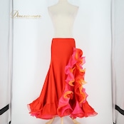 ベリーダンス オリエンタル 衣装 スカート レッド系 フリル 赤 橙 スリット ボリューム 練習 レッスン 華やか 鮮やか 上品 かわいい ダンス衣装 ステージ イベント 伸縮 ストレッチ ピンク系 オレンジ系