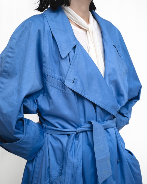 [Late1980's] "JIL SANDER" Royal Blue Cotton Trench Coat (Designed by Jil Sander/Made in Italy)