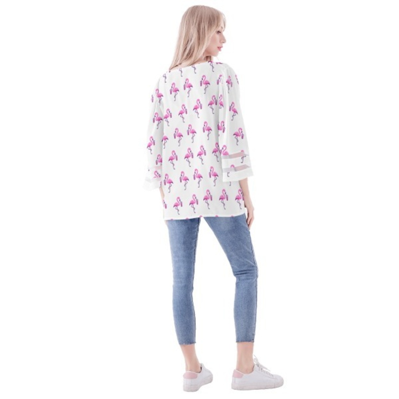 Women's Loose Chiffon Blouse with Puff Sleeves White 4504