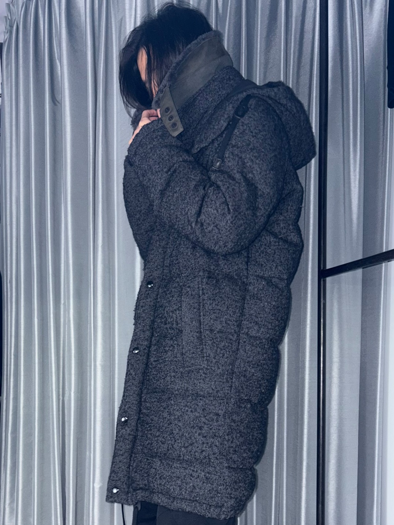 DOLCE&GABBANA wool tweed down coat detachable mouton collar