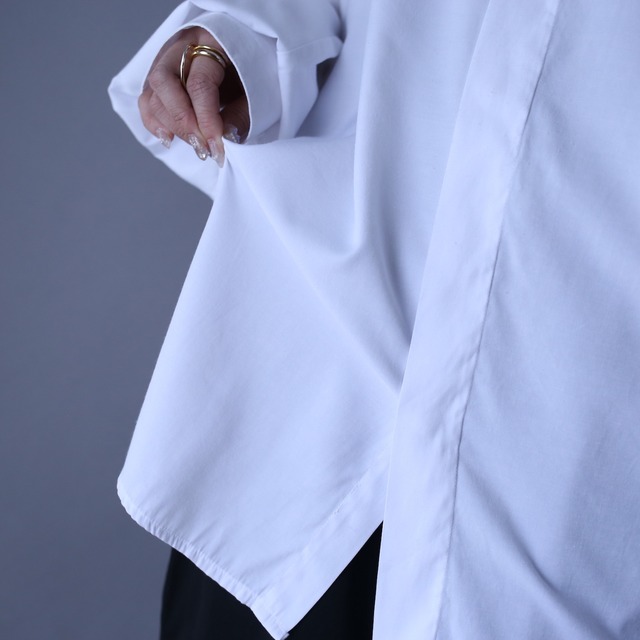 "刺繍" 蔦 motif design fry-front band-collar over silhouette minimal shirt