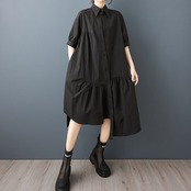 バルーン袖 アシメトリーヘム ワンピース30065