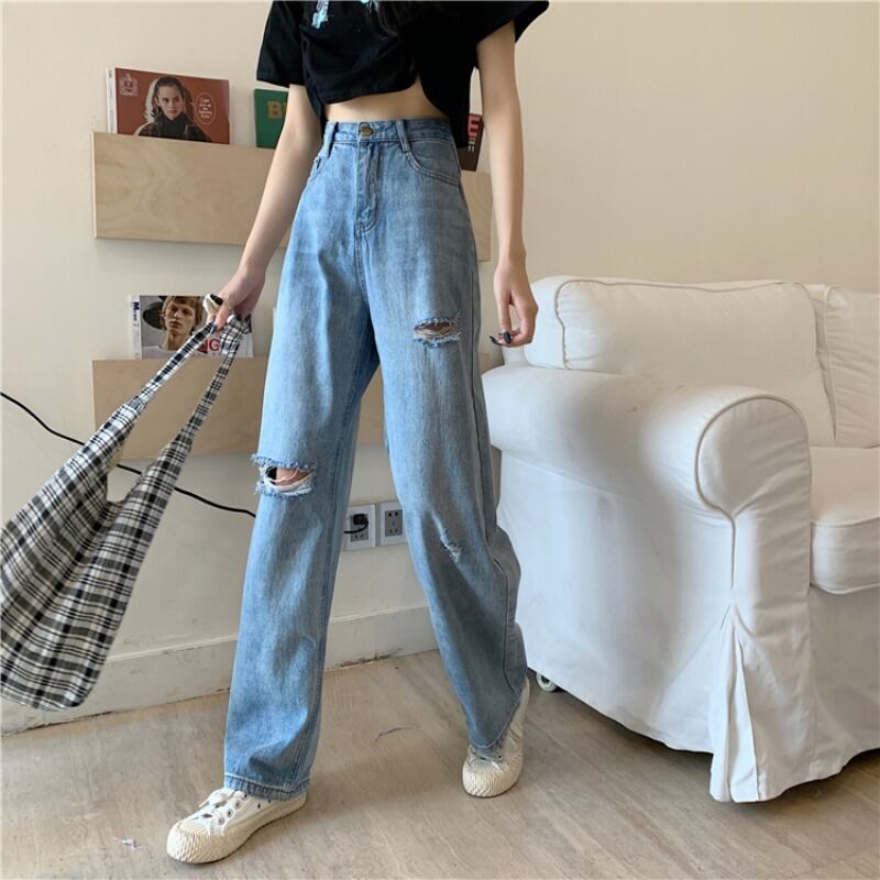 ジーンズ サマーオータム薄手スタイルルーズワイドレッグパンツ ハイウェストウェストスリム 夏物 秋物 ワイドパンツ 萌量不足96852335592