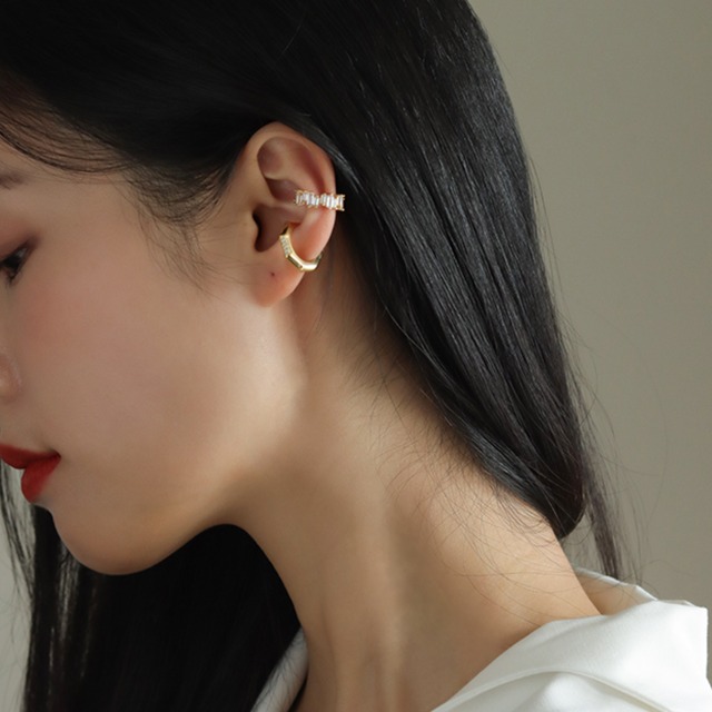 silver925 baguette zircon ear cuff