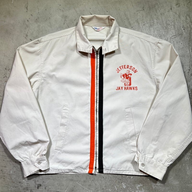 60's~ Champion チャンピオン コットンジャケット スウィングトップ ランタグ JEFFERSON JAY HAWKS カレッジ 生成り  オフホワイト AEROジッパー Lサイズ 希少 ヴィンテージ BA-2051 RM2470H agito vintage