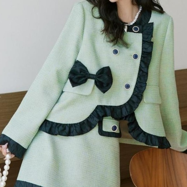 girly retro ribbon mint green frill jacket 0513