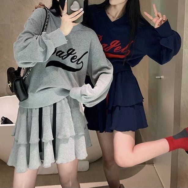 2カラー セットアップ 上下セット Vネック ロゴ トレーナー ティアード