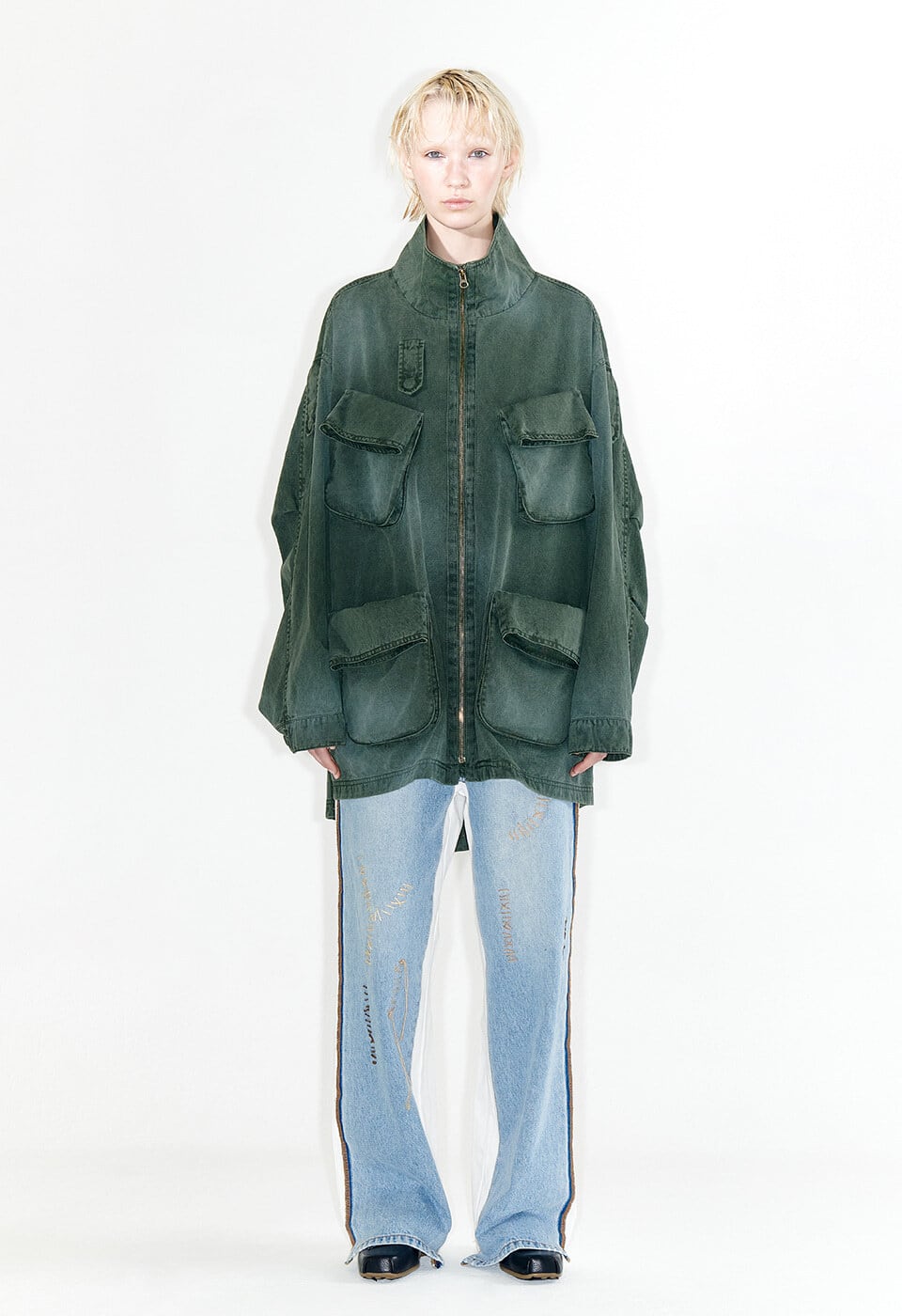 OPEN YY] YY STITCH FRONT JEAN COTTON PANTS, WHITE 正規品