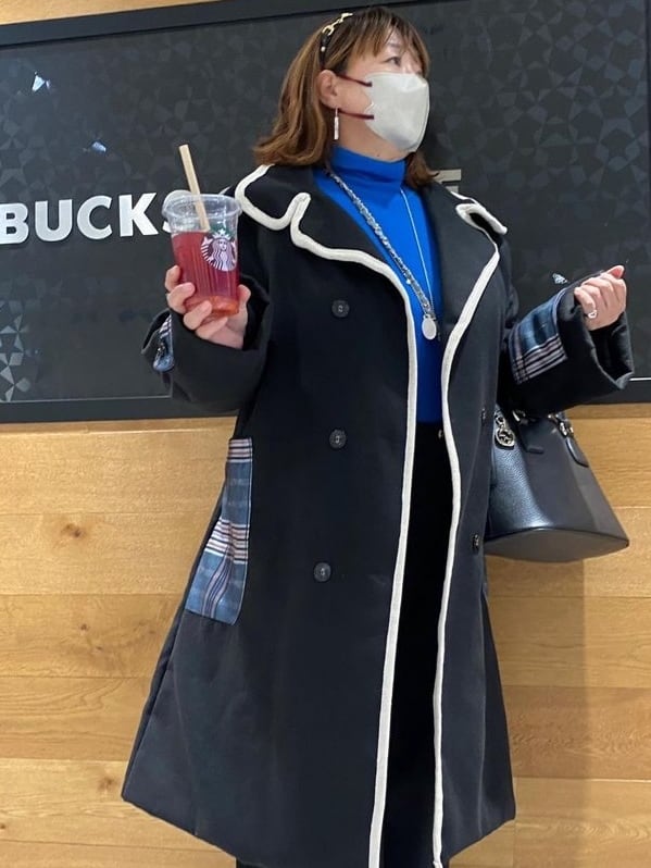 即納】1点限定 チェック柄デザインダブルブレストロングコート 大人