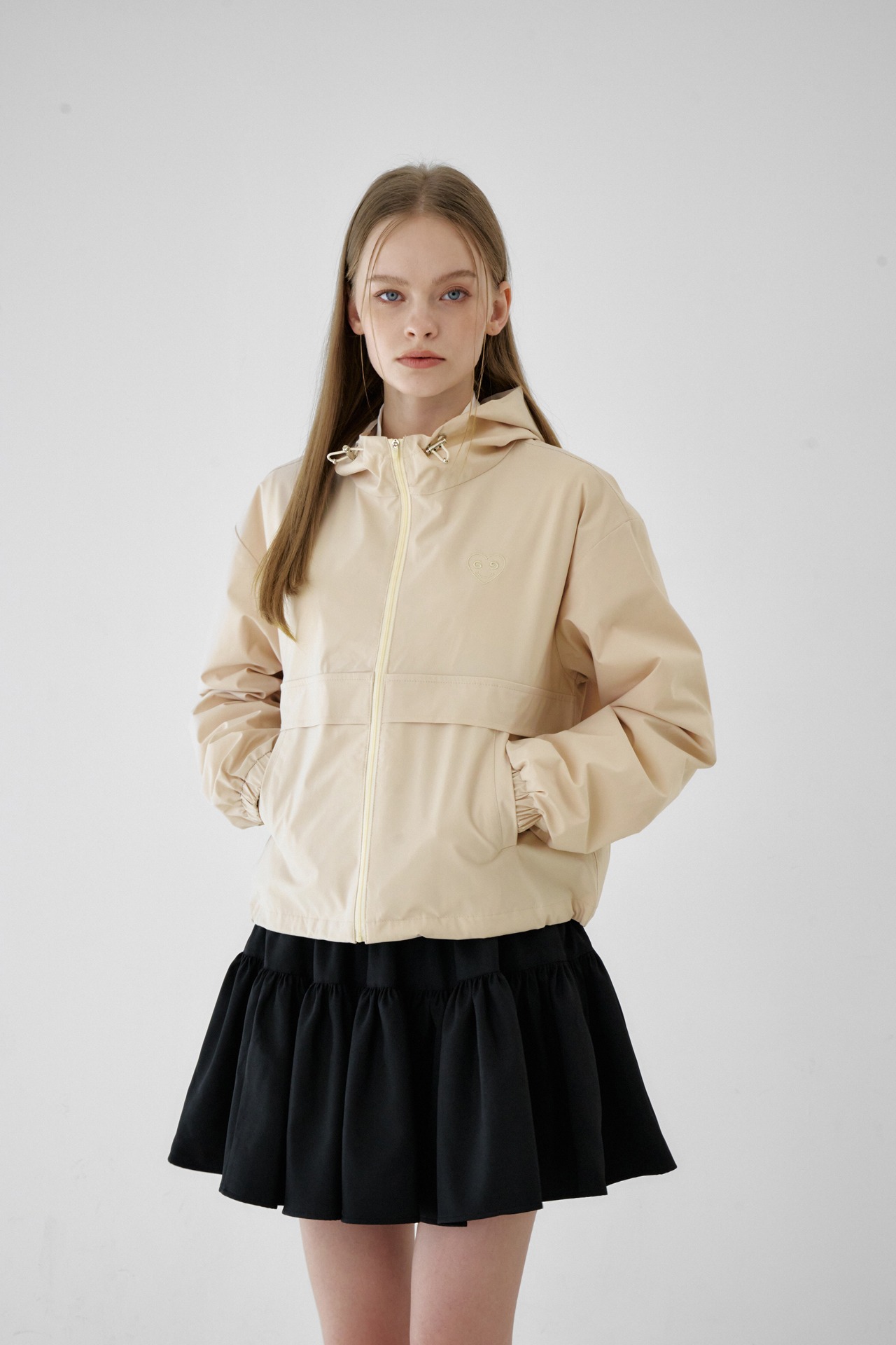 GOXO ゴーエックスオー スマイルハートフード付きウインドブレーカー ベージュ