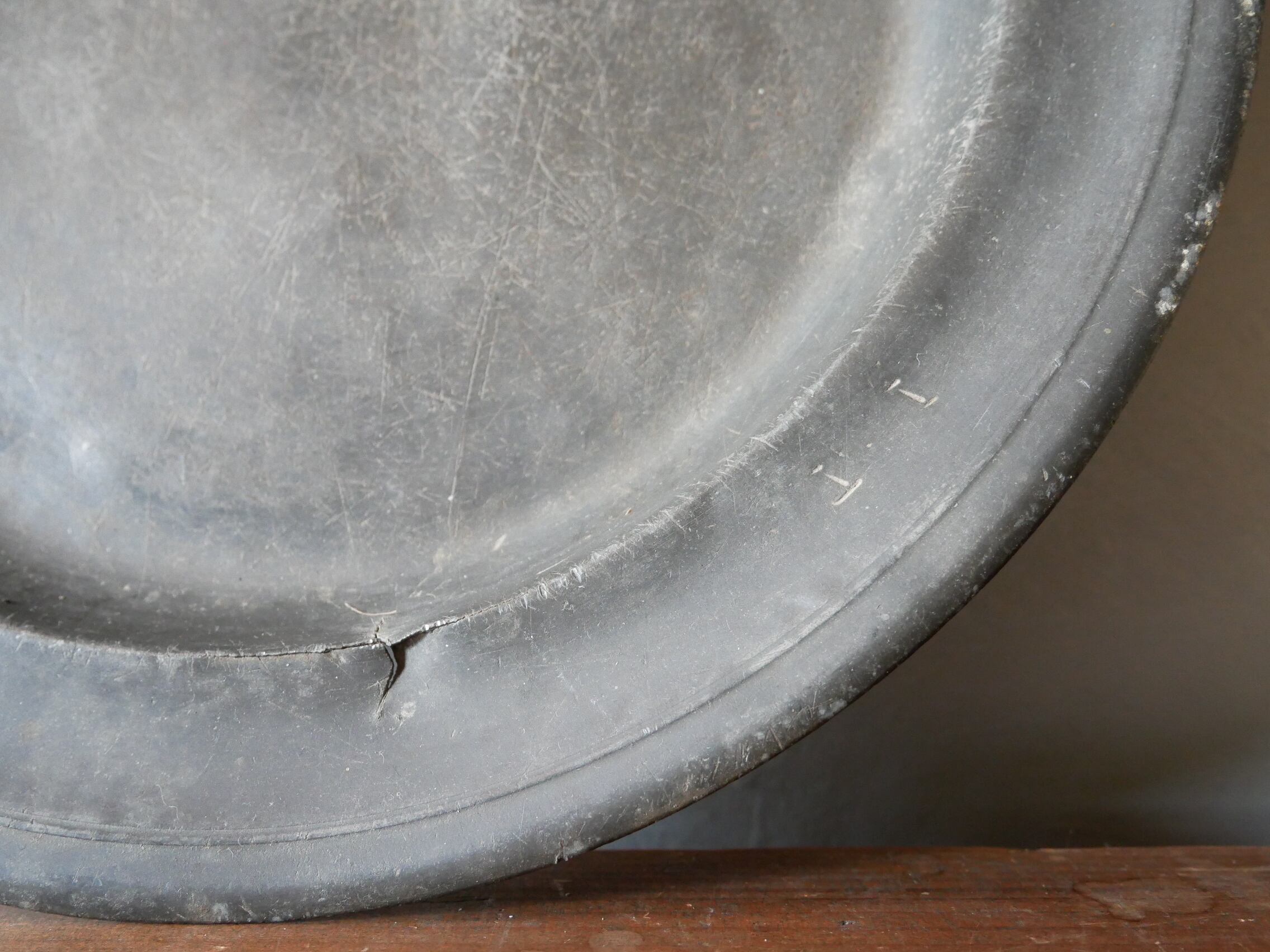 フランスアンティーク ピューター エタン 大きな古いプレート