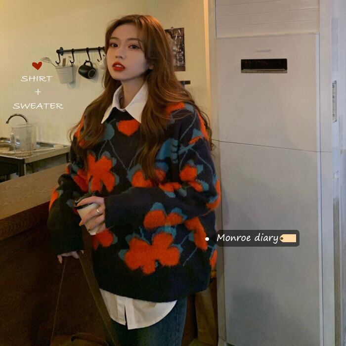 セーター スタイルオータムウィンタールーズニットトップス コート ロング 秋物 冬物 モンロー77792082778