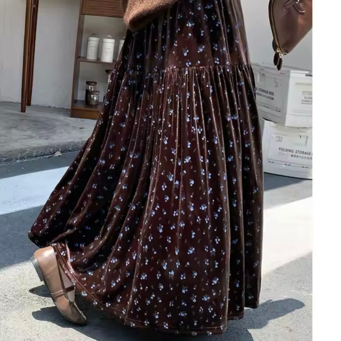 flower velor long skirt