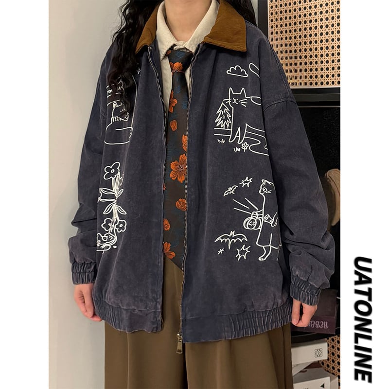 ❤猫刺繍レトロデニムジャケット！【UATONLINEシリーズ】☆ジャケット