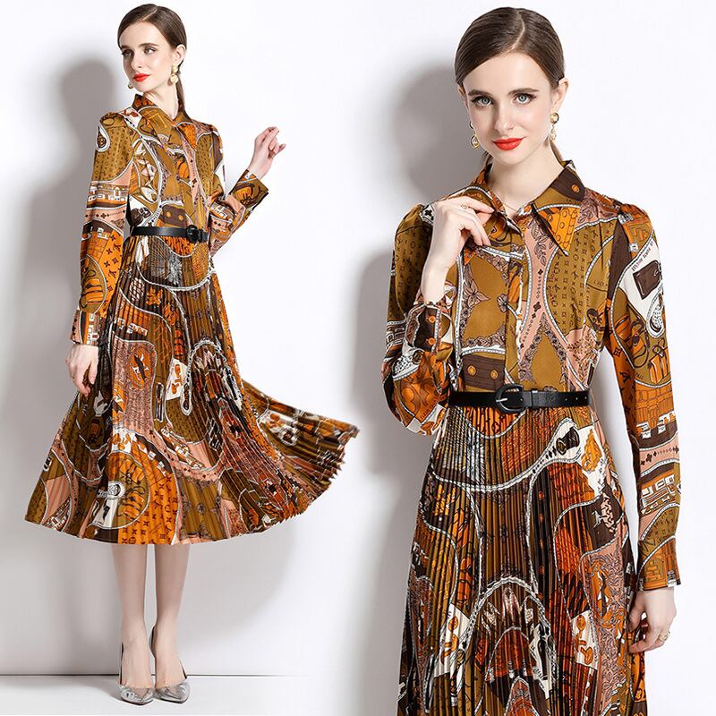 初回送料無料 秋新作 プリントおしゃれなワンピース レーディスファション商品 長袖ワンピース