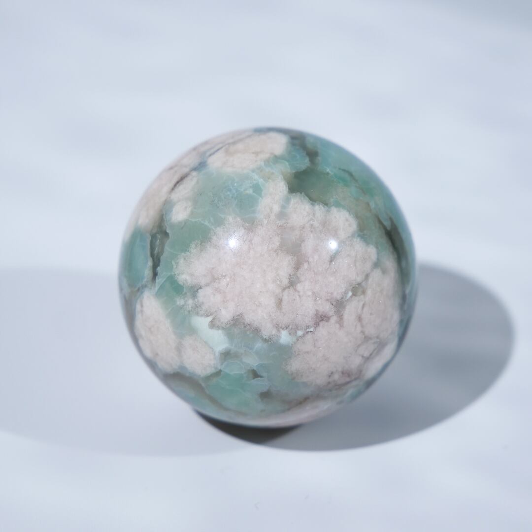 グリーンアメジスト (プラシオライト)フラワーアゲート 共生 スフィア グリーンアメジスト (プラシオライト)フラワーアゲート 共生