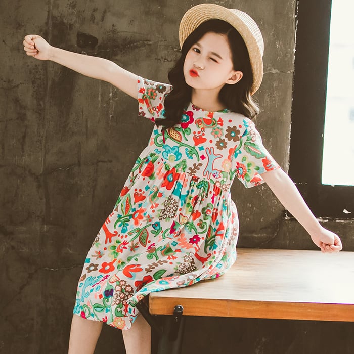 半袖 ワンピース 花柄 スカート ドレス カジュアル 女の子 韓国