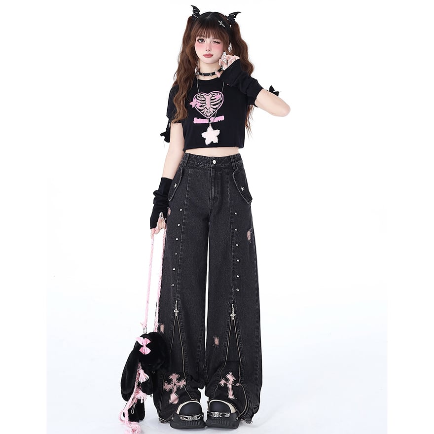 ゴスロリ通販 With U ファッション CRAZYGIRL ワイドデニム