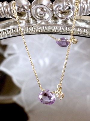 10金 天然石 アメジスト/ホワイトトパーズ ネックレス