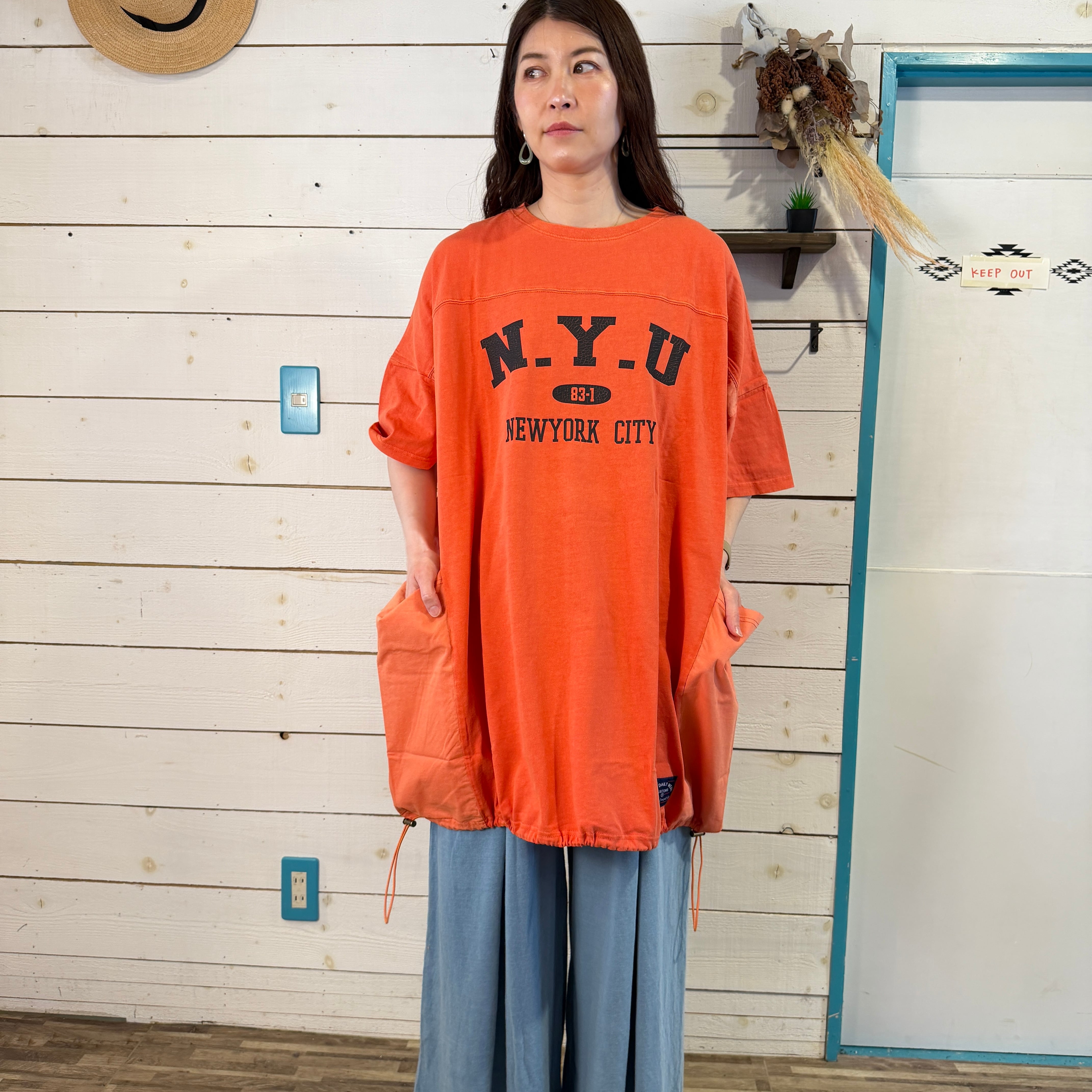 『People's』3007  天竺タイプライターピグメントビッグTシャツ　フリーサイズ