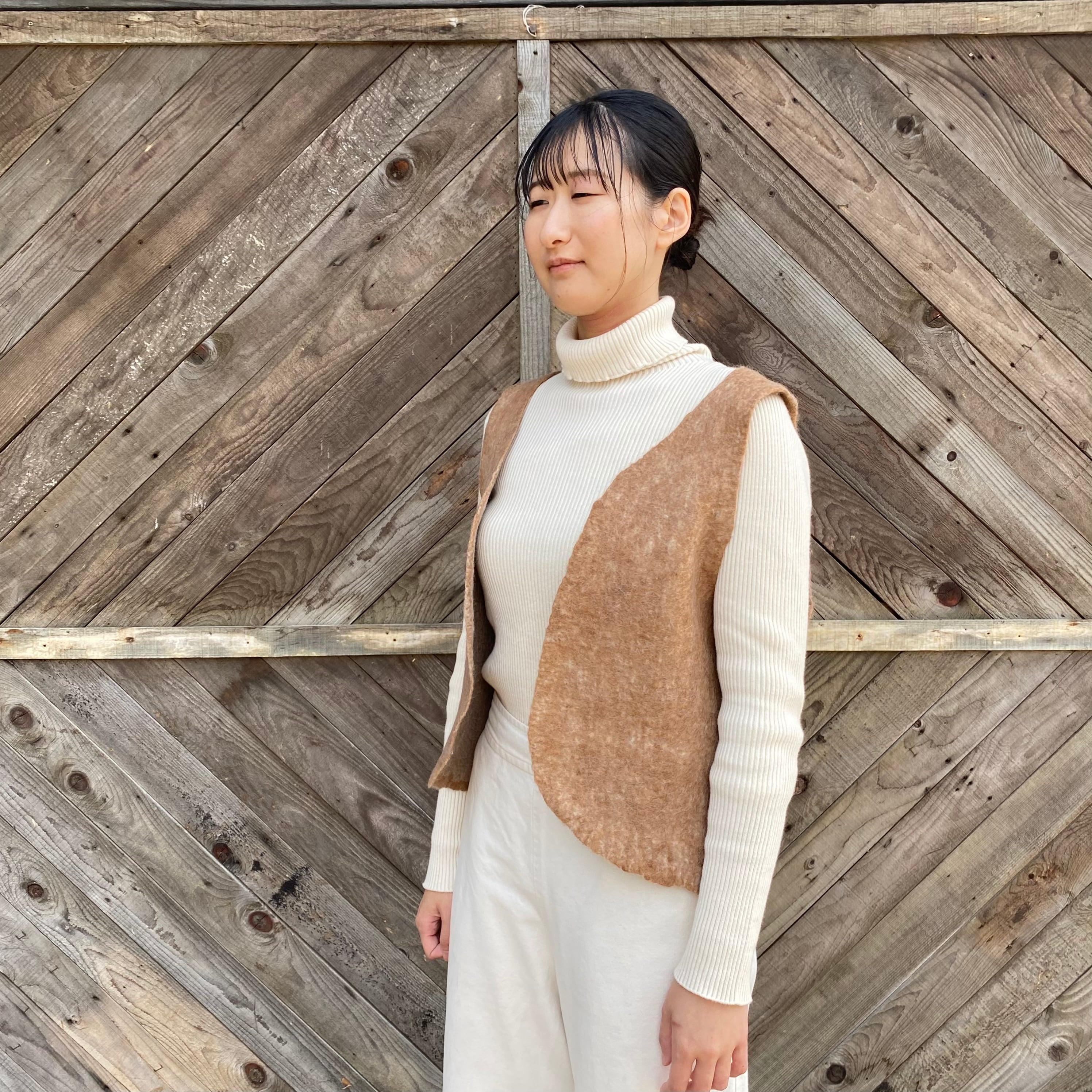 茶色の皮素材ロングベスト VEFO2-23006 前開きベスト サイズ2 茶色 | 粗清草堂