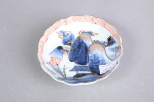 フチソゲ 伊万里焼 色絵 楼閣山水文 輪花 豆皿 A アウトレット