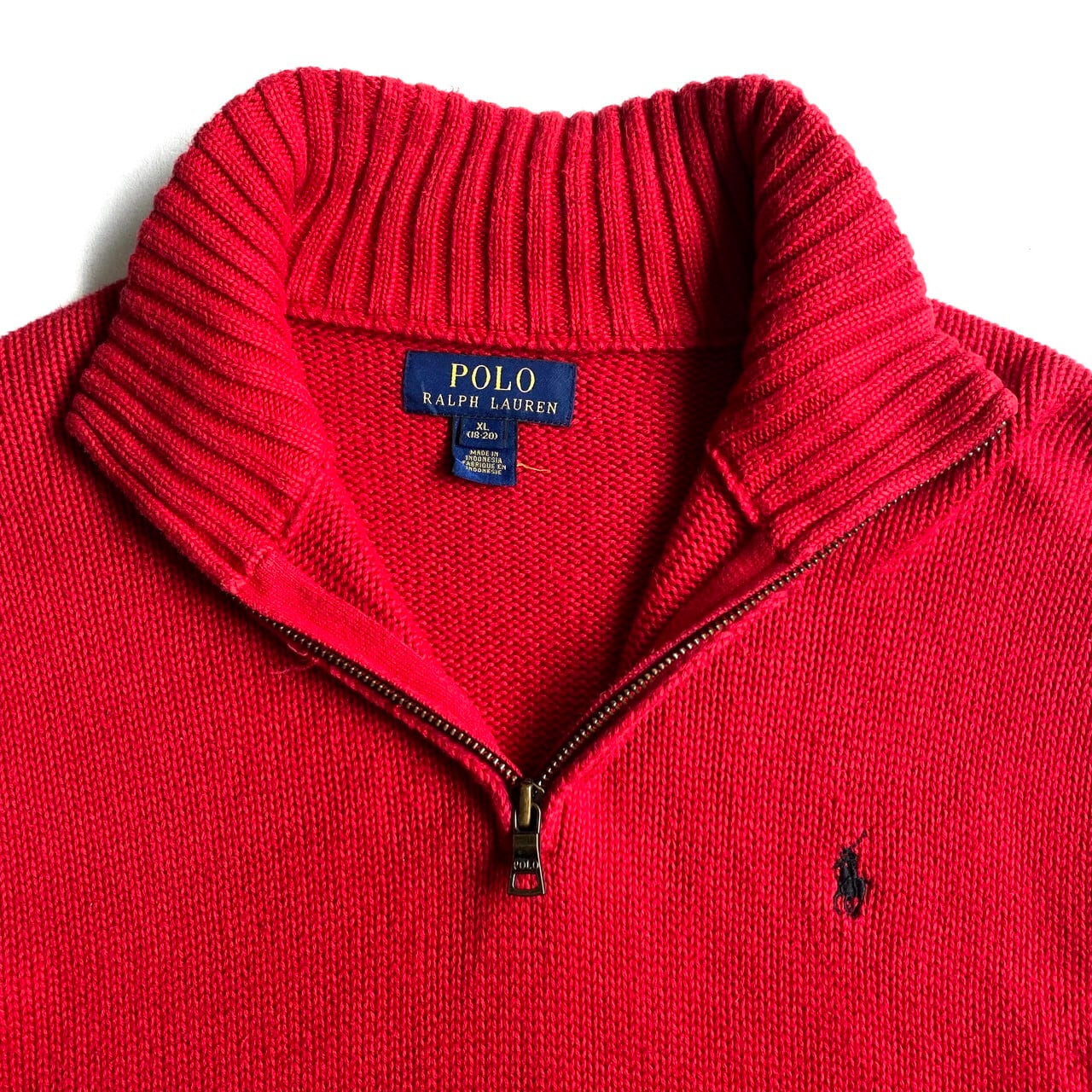 POLO Ralph Lauren ポロ ラルフローレン ハーフジップ コットンニットセーター レディースM相当 レッド 古着 赤色  【ニットセーター】【AL2110】 | cave 古着屋【公式】古着通販サイト