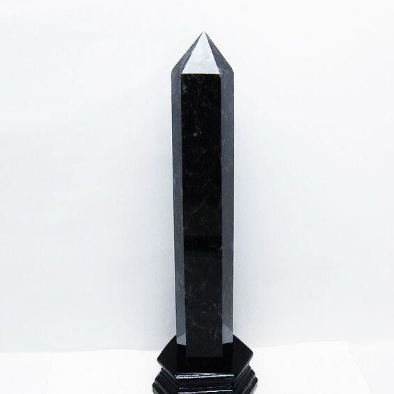 1.2Kg モリオン 黒水晶 六角柱 台座付属 一点物 152-4011