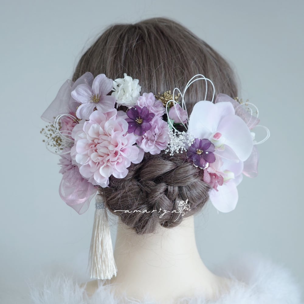 髪飾り グラデーション胡蝶蘭とダリアと桜