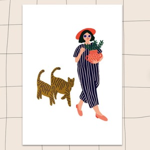 Jennifer Bouron "Girl walking with the cat" Postcard