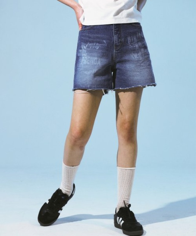[PRENDA] DISTORTED PRINT DENIM SHORTS BLUE
