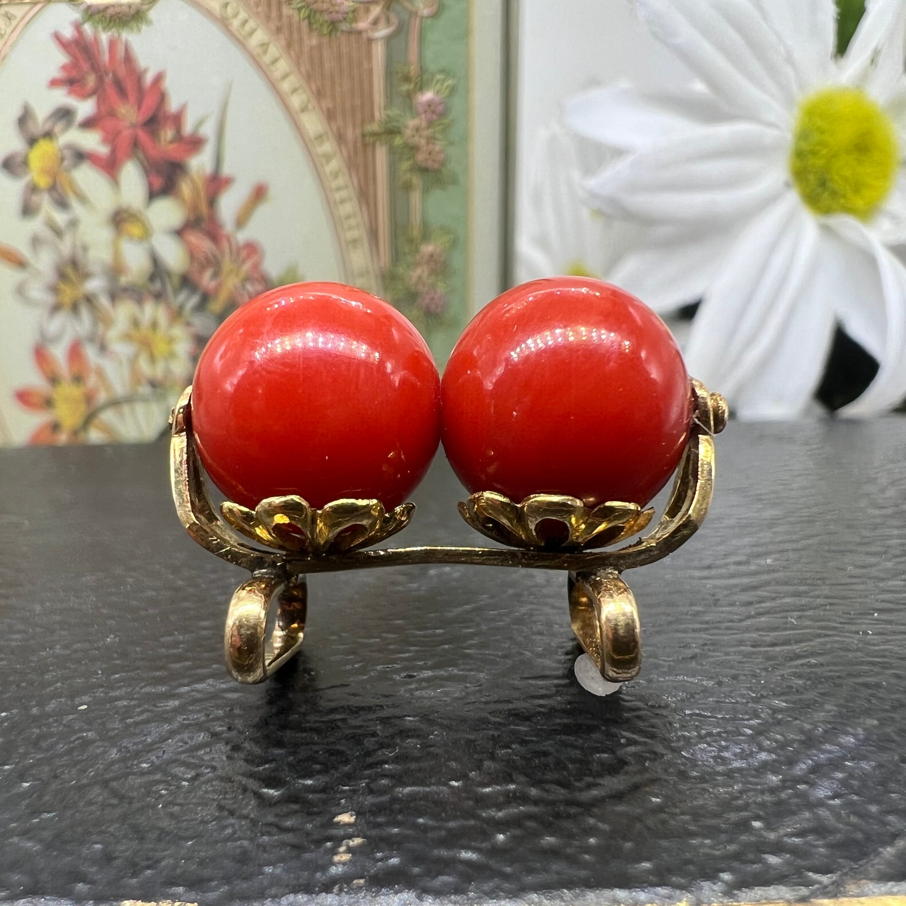 日本の作品】昭和レトロ デザイン ヴィンテージ K18 赤珊瑚 サンゴ