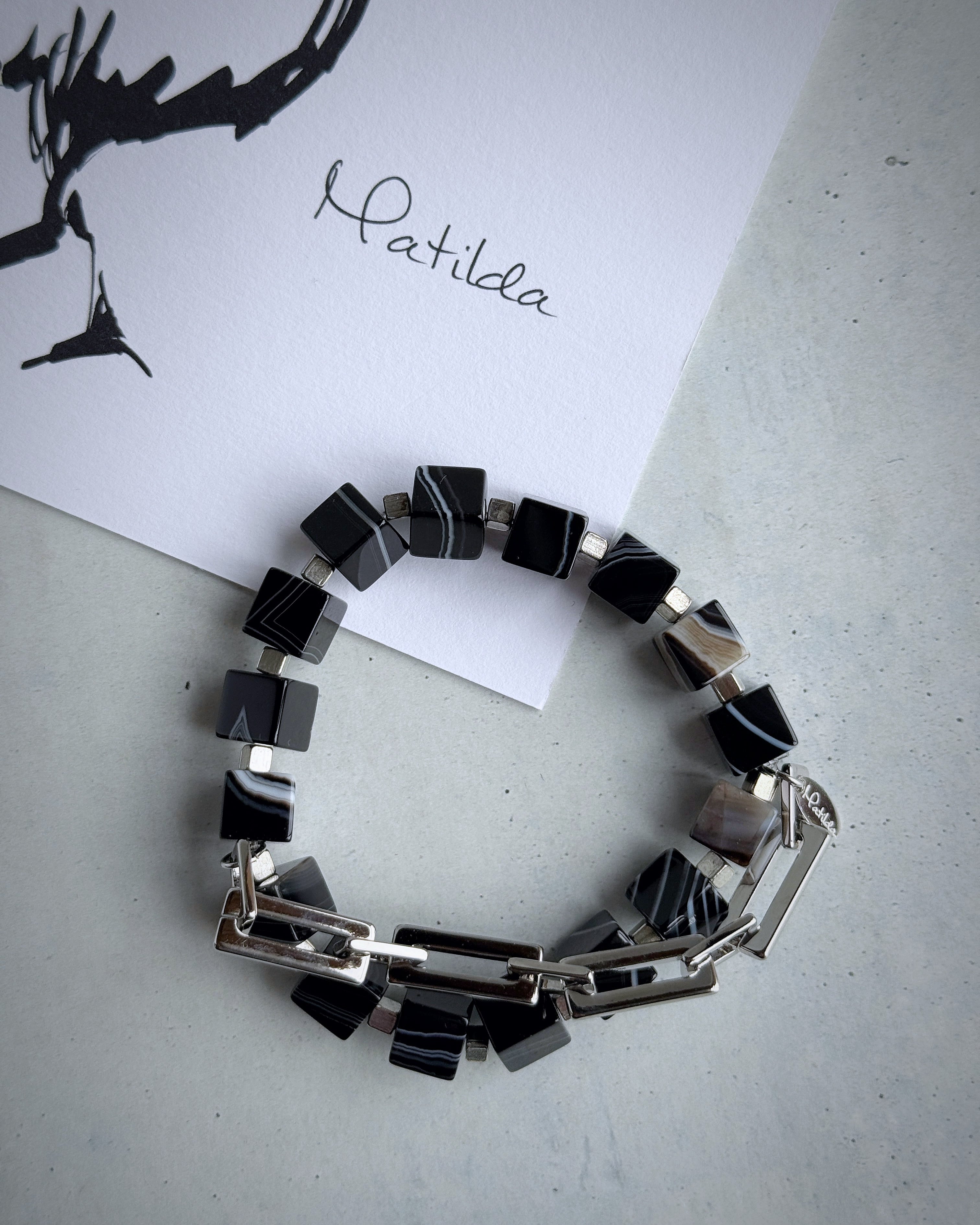 Chain & stone bracelet(ストライプオニキス)