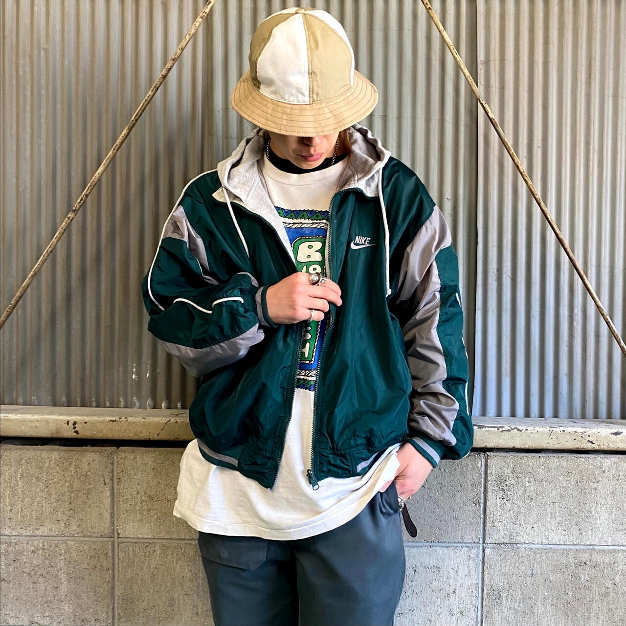 90年代 NIKE ナイキ ビッグスウォッシュロゴ ナイロン×スウェット 