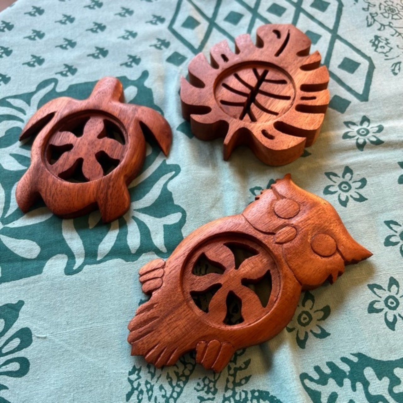 Hawaiian Wood Coaster　3Type　ハワイアンウッドコースター　コースター　フクロウ　カメ　リーフ