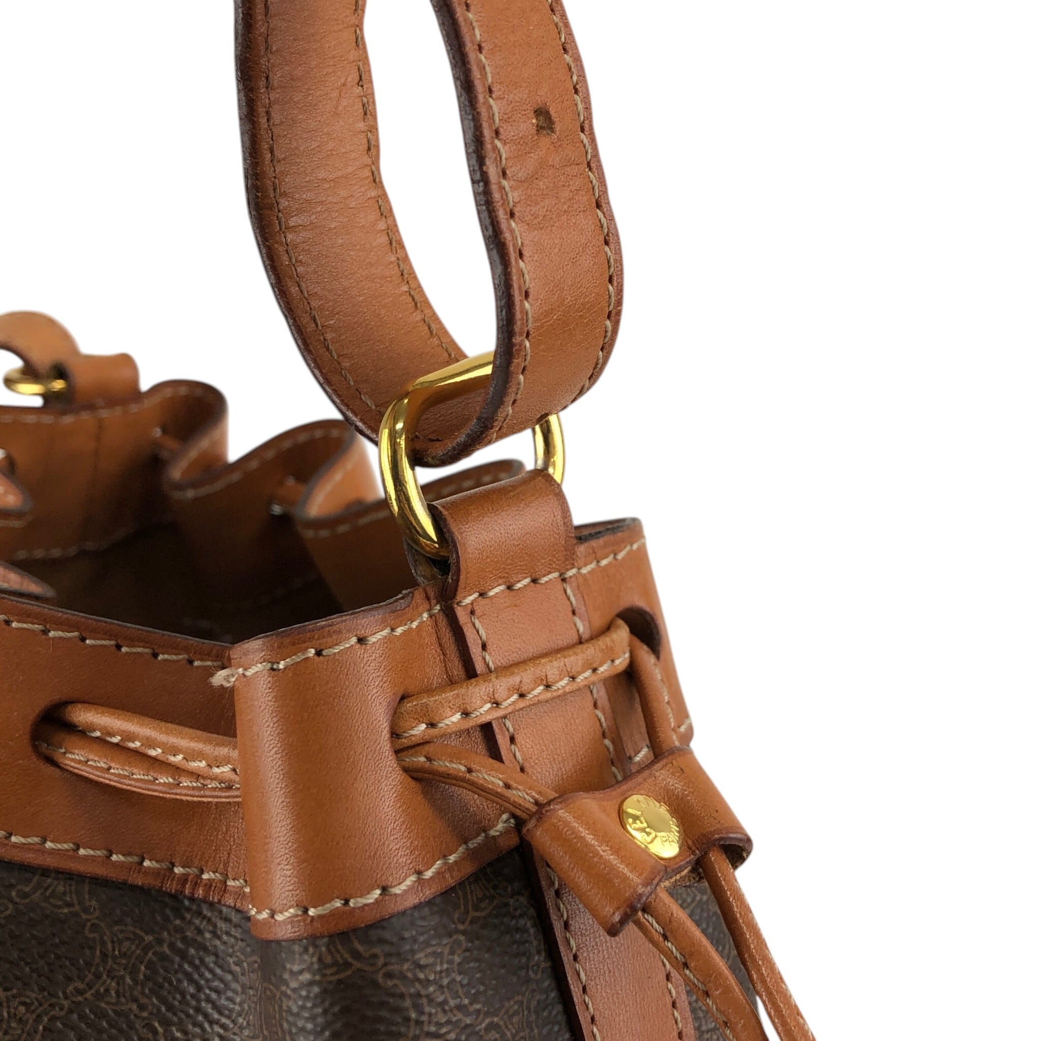 CELINE セリーヌ マカダム ショルダーバッグ ブラウン ブラゾン型押し