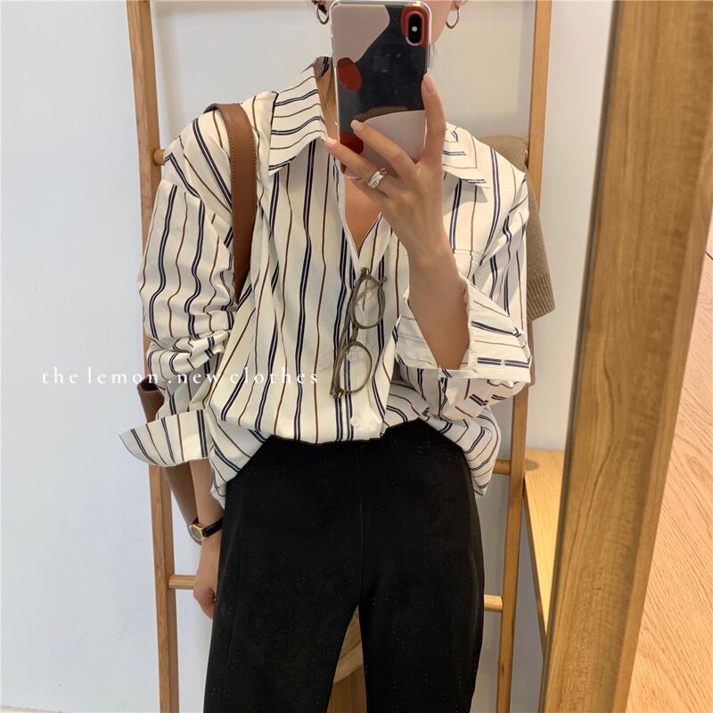 ベーシックポケットシャツ ルーズ長袖スリーブスプリングトップス レディース ロング 春物 ビッグFスモールZ韓国40653763706