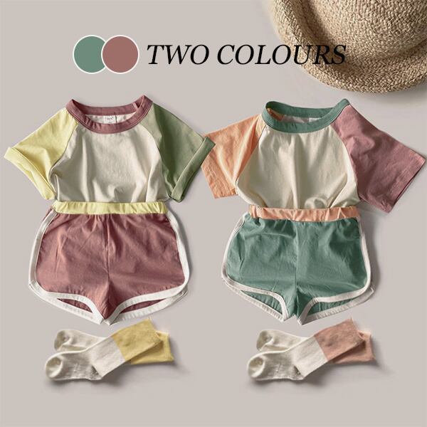 【3.7即納・BABY&KID】ビビットカラー セットアップ 全2色