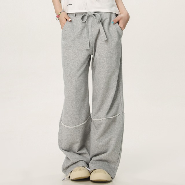 grey sweatpants with ribbon waist　ウエストリボン切り替えグレースウェットパンツ　J0977