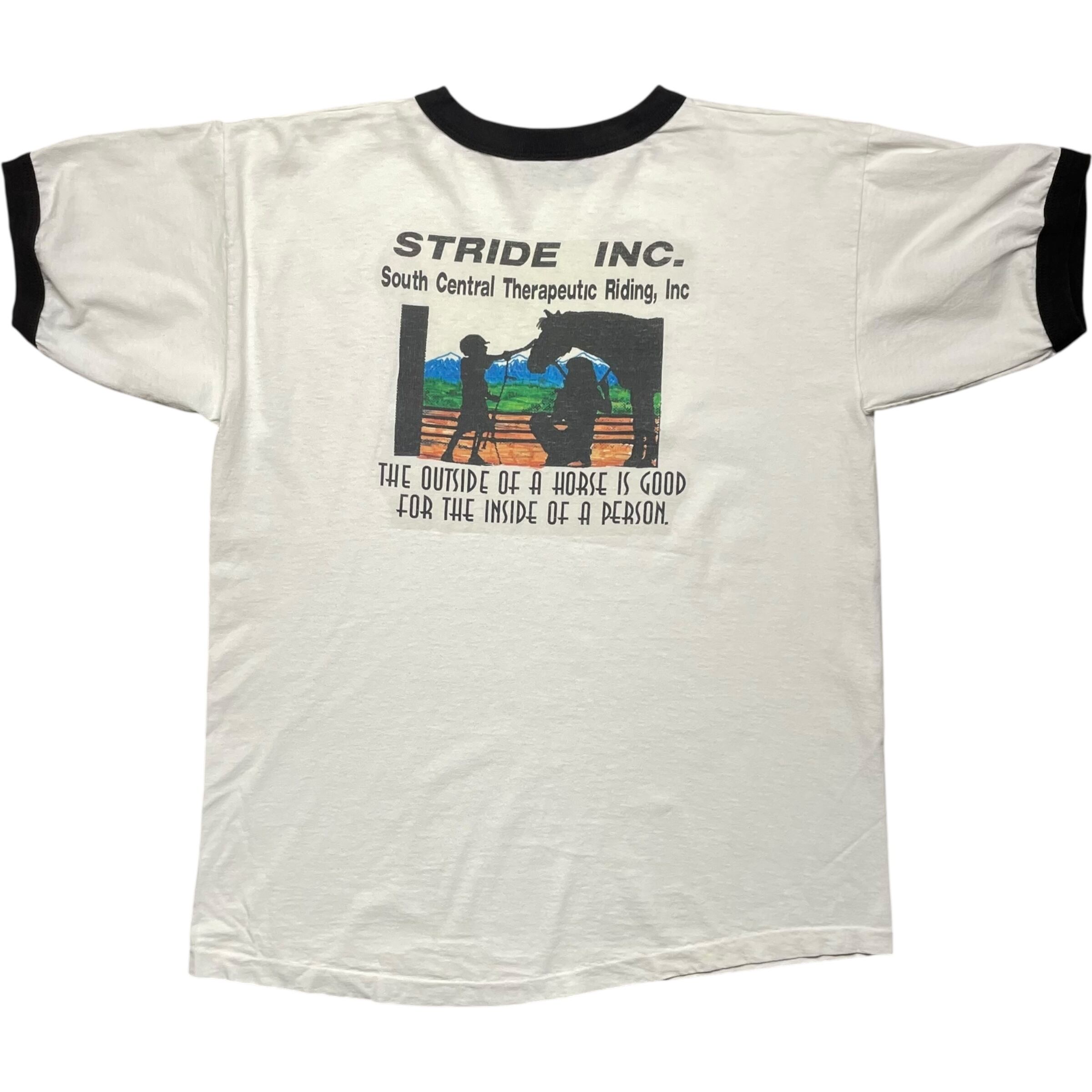 《L》Hanes ヘインズ ストライド株式会社 治療的乗馬 両面プリント シングルステッチ 90年代 vintage no.8411