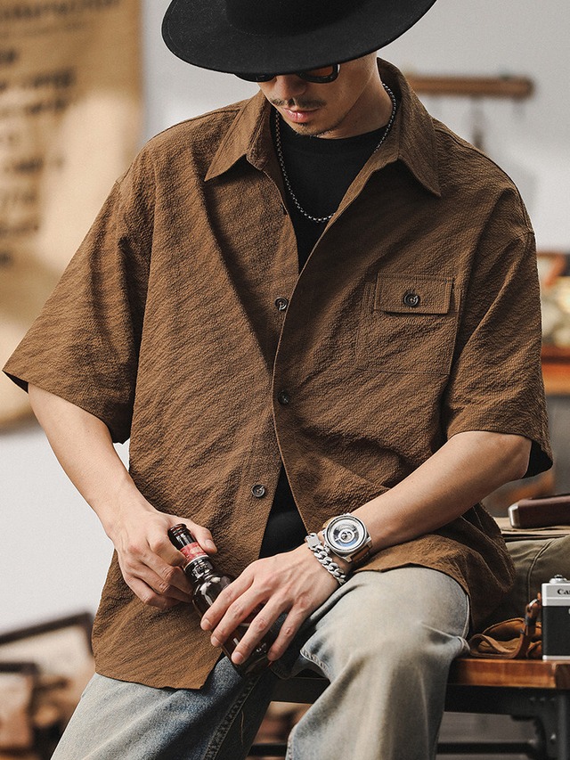 Unevenness Ovresize Short Collard Shirt【L0605】