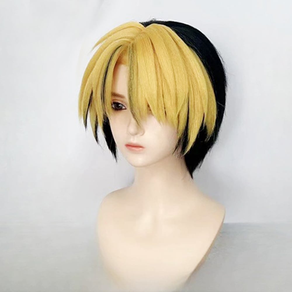 コスプレ耐熱ウィッグ オーダー 造形ウィッグ ゴールド ブラック 前髪