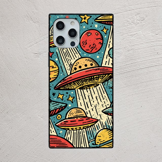 受注生産 iPhoneケース UFOと赤い惑星のレトロ宇宙｜レトロ宇宙 RFSP028B