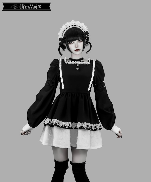 Drip Heartメイドワンピース【Black&White】