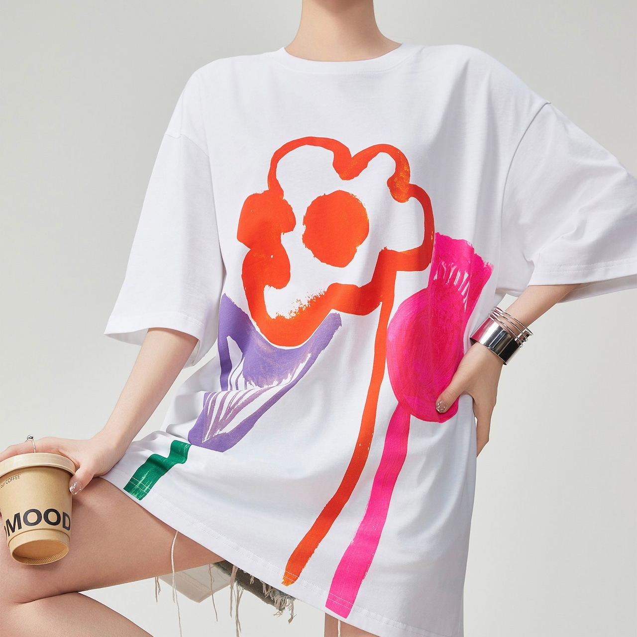 花柄ペイントTシャツ H0100