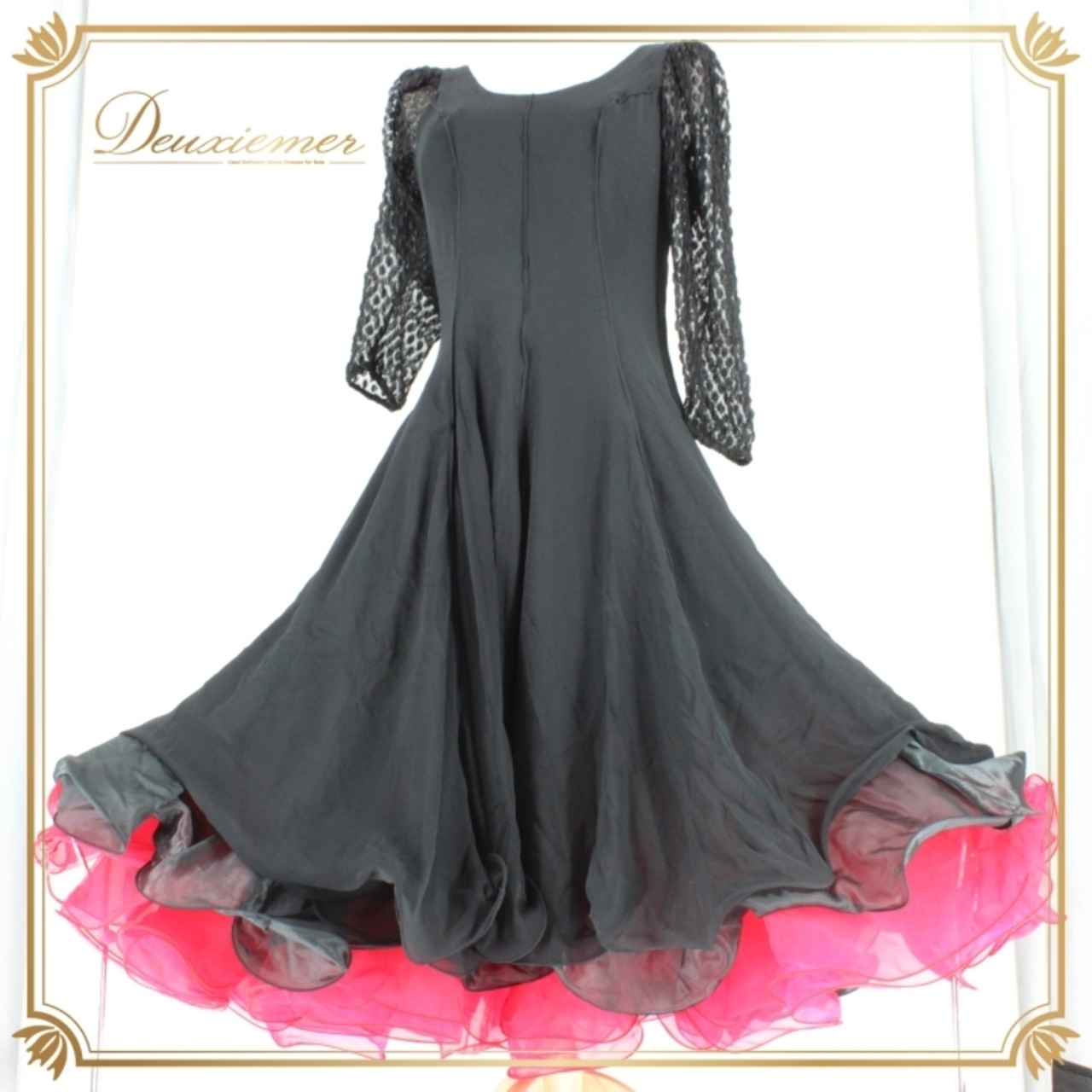 社交ダンス 衣装 スタンダード ドレス ワンピース パーティドレス Scarlet スカーレット ステージ衣装 レッド系 ブラック系 赤 黒 レース ふんわりスカート シルエット Lサイズ ポリエステル ファスナー仕様 ドレスアップ パーティー 服装 コスチューム ダンス衣装 おしゃれ 高品質 日本製 レディース