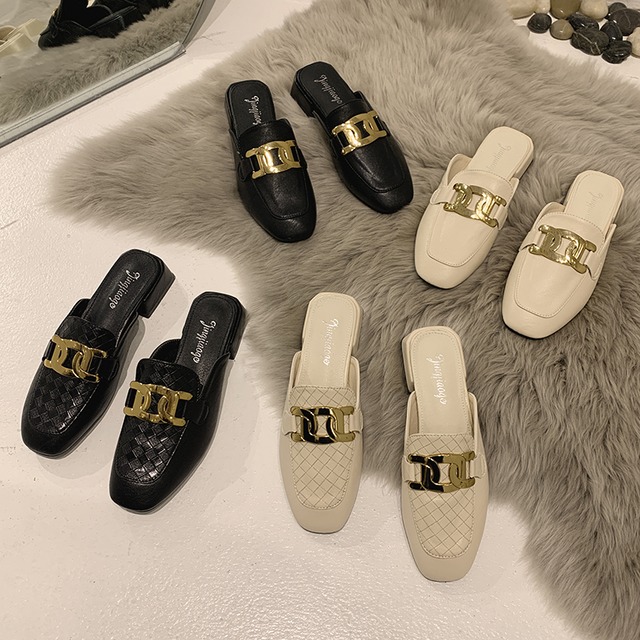 ミュールレディーススタイルメタルバックル 靴 シューズ スクウェア フェイクシューズ46581515000